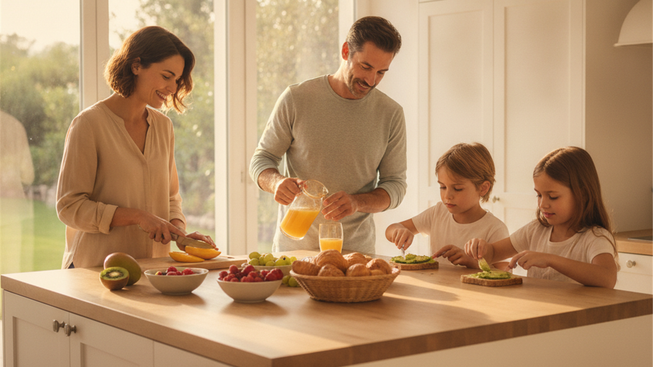 desayunos saludables familia preparando cocina