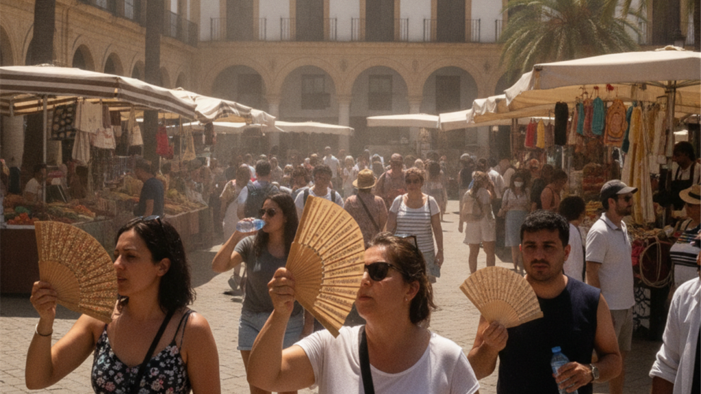 Mercado callejero en Espana en un dia de intenso calor