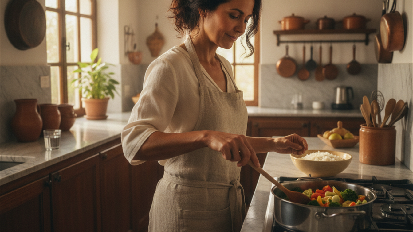 salud digestiva mujer preparando comida ligera en casa