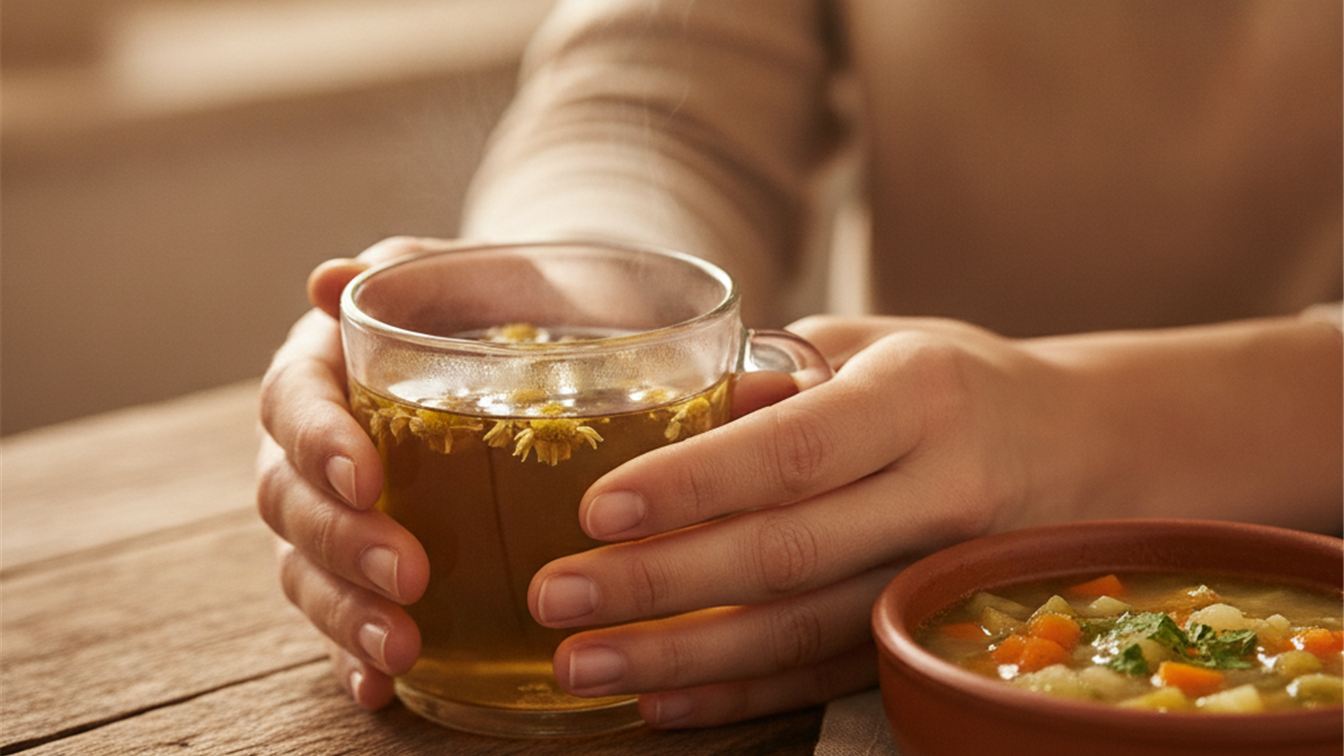 salud digestiva te de manzanilla y sopa ligera