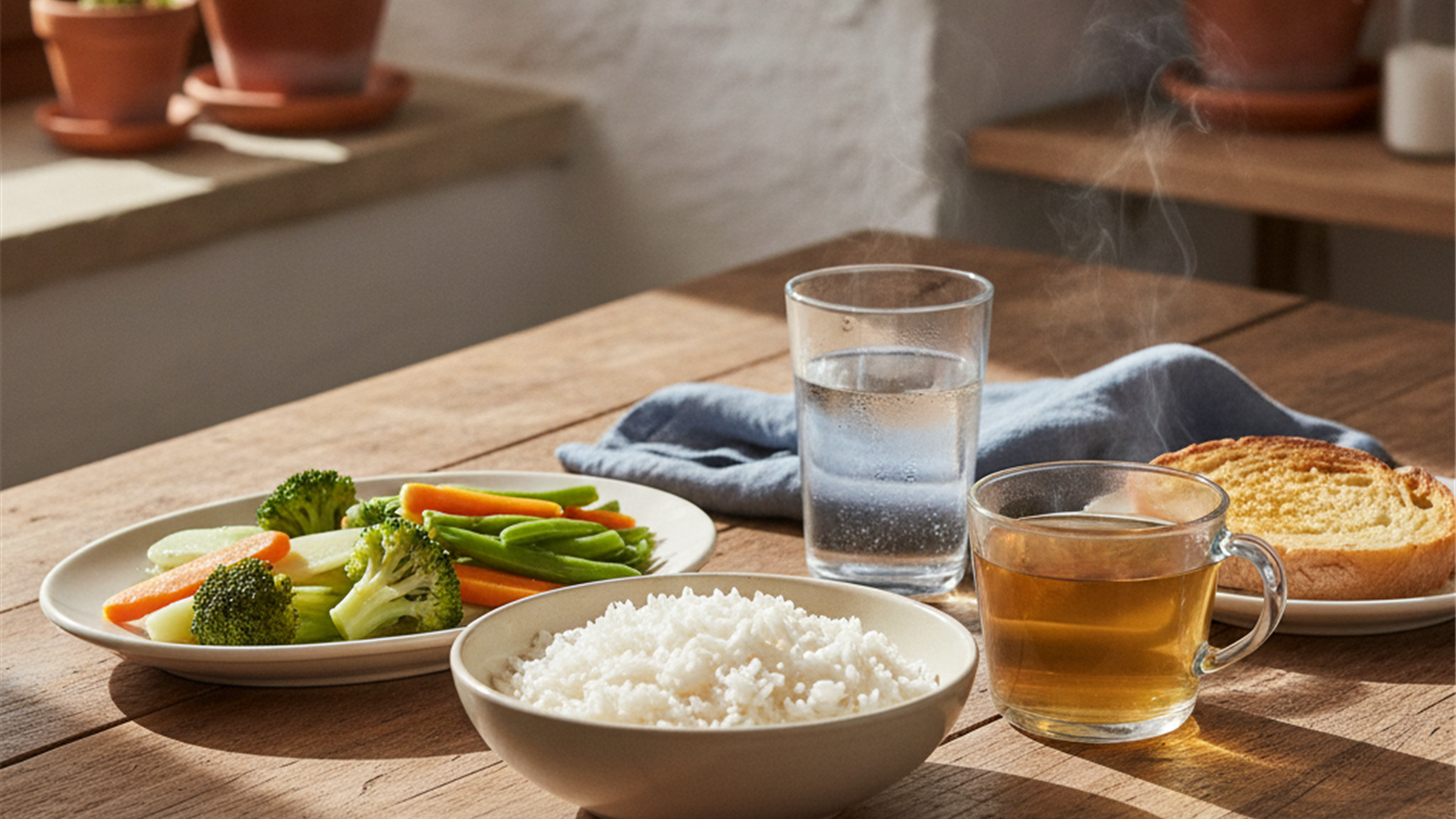 arroz blanco verduras al vapor te manzanilla digestion suave