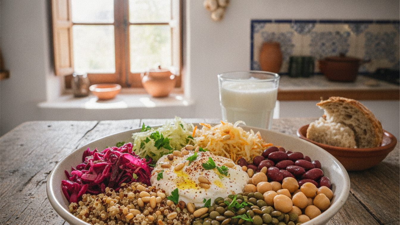 Alimentacion saludable rica en fibra y probioticos