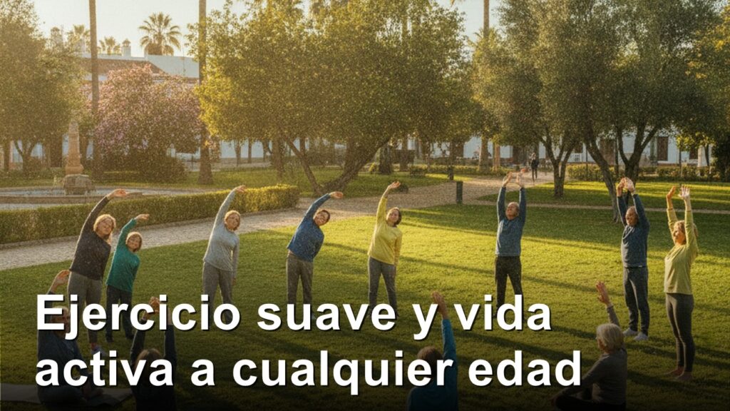 ejercicio suave grupo estirando en parque