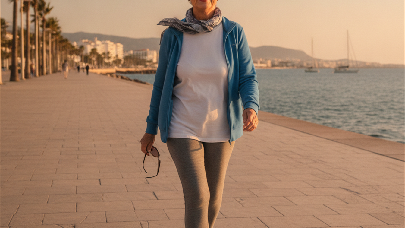 caminata suave mujer mayor paseo maritimo