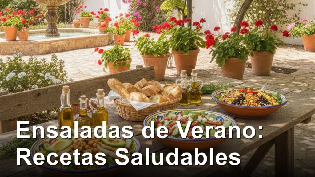 ensaladas saludables completas de verano en mesa espanola