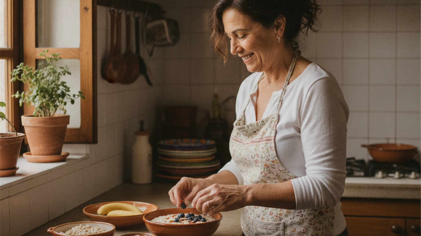 mujer preparando avena fibra soluble