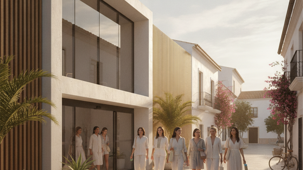 Centro de salud en Espana en un dia caluroso de verano