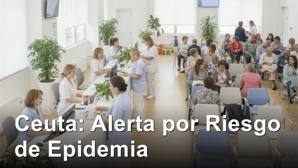 Sala de espera de un centro de salud espanol con personal sanitario atendiendo