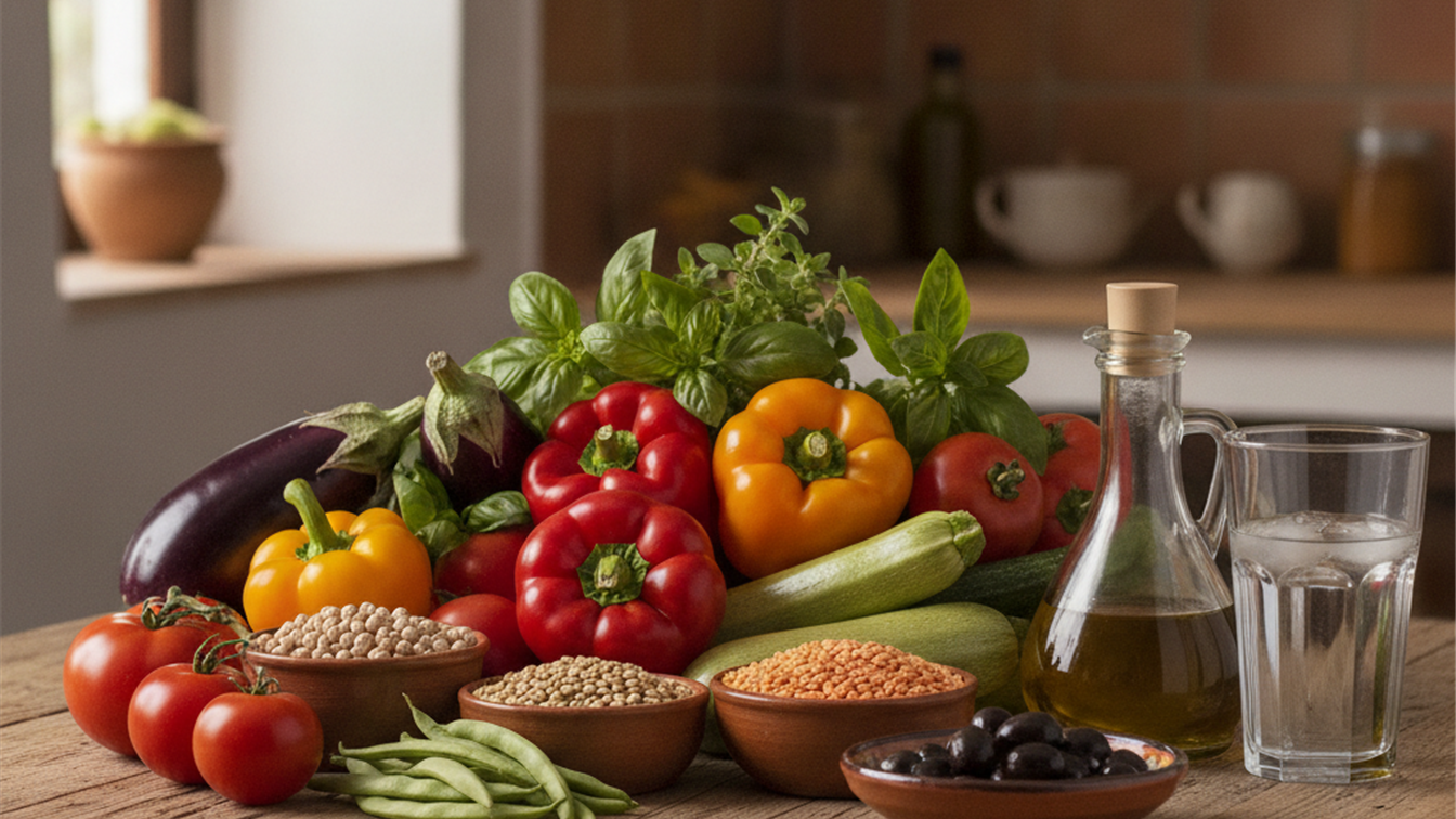 Verduras mediterraneas legumbres y aceite de oliva
