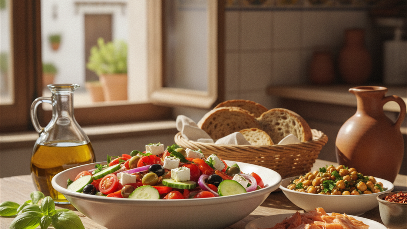 Comida mediterranea saludable frutas verduras