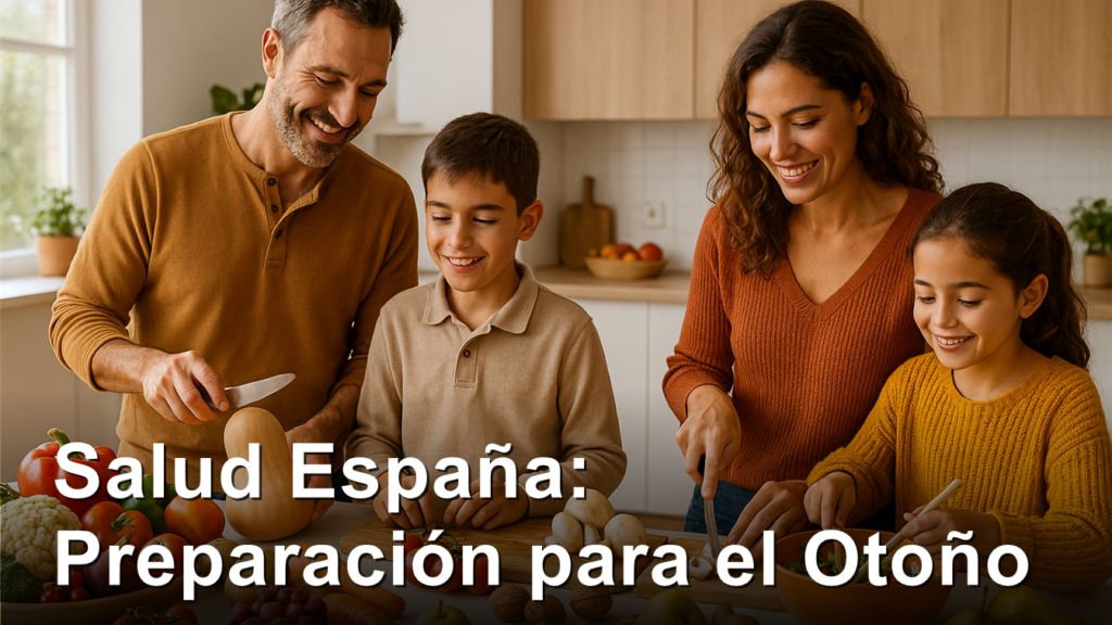 Familia espanola preparando comidas saludables de otono en la cocina 2026
