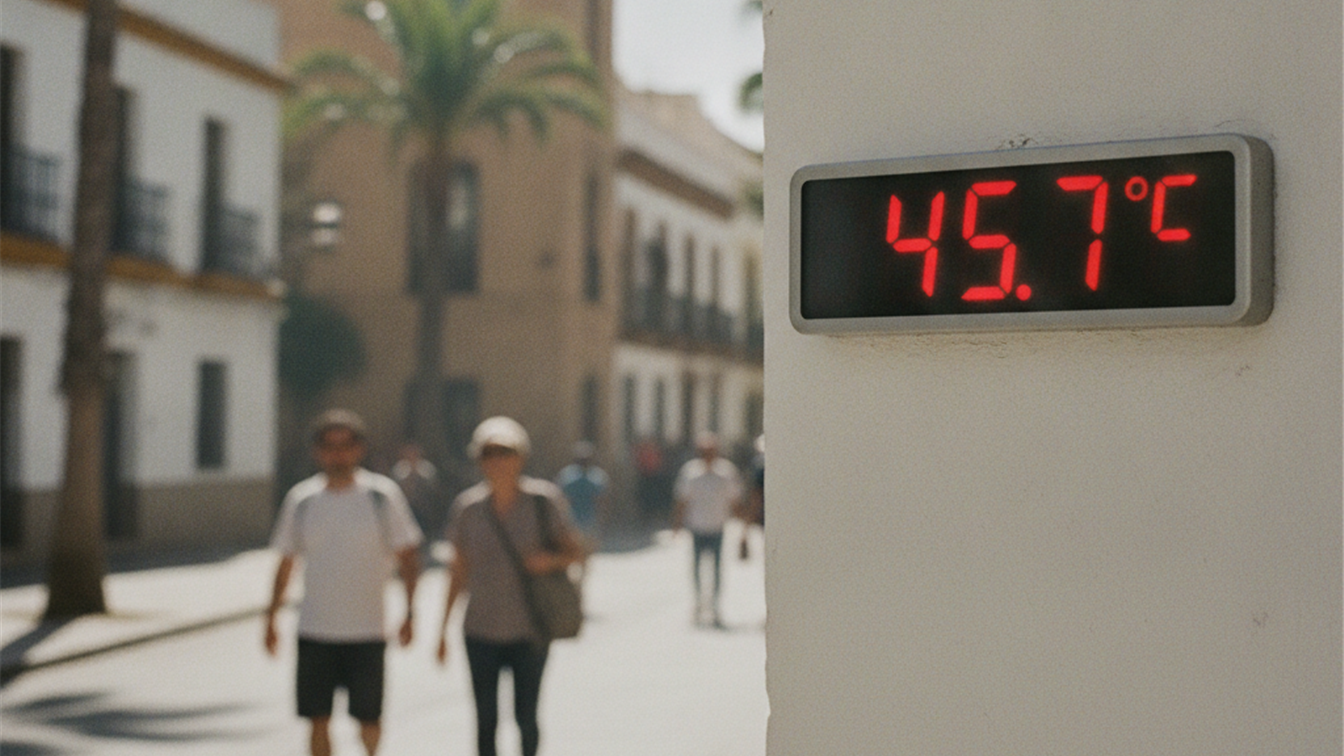 Termómetro callejero marcando temperatura extrema en España