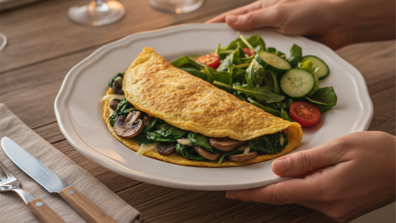 cenas para diabeticos tortilla de espinacas y champinones con ensalada