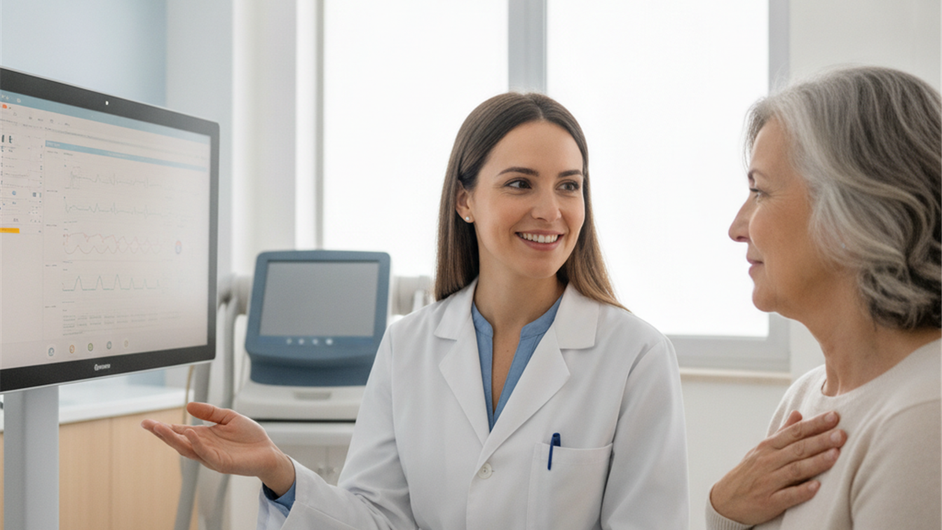 Medico y paciente en consulta medica moderna en Espana