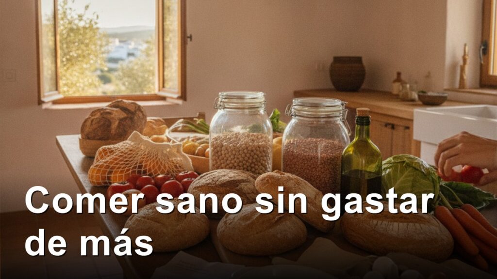 dieta mediterranea barata mesa con legumbres aceite de oliva pan y verduras