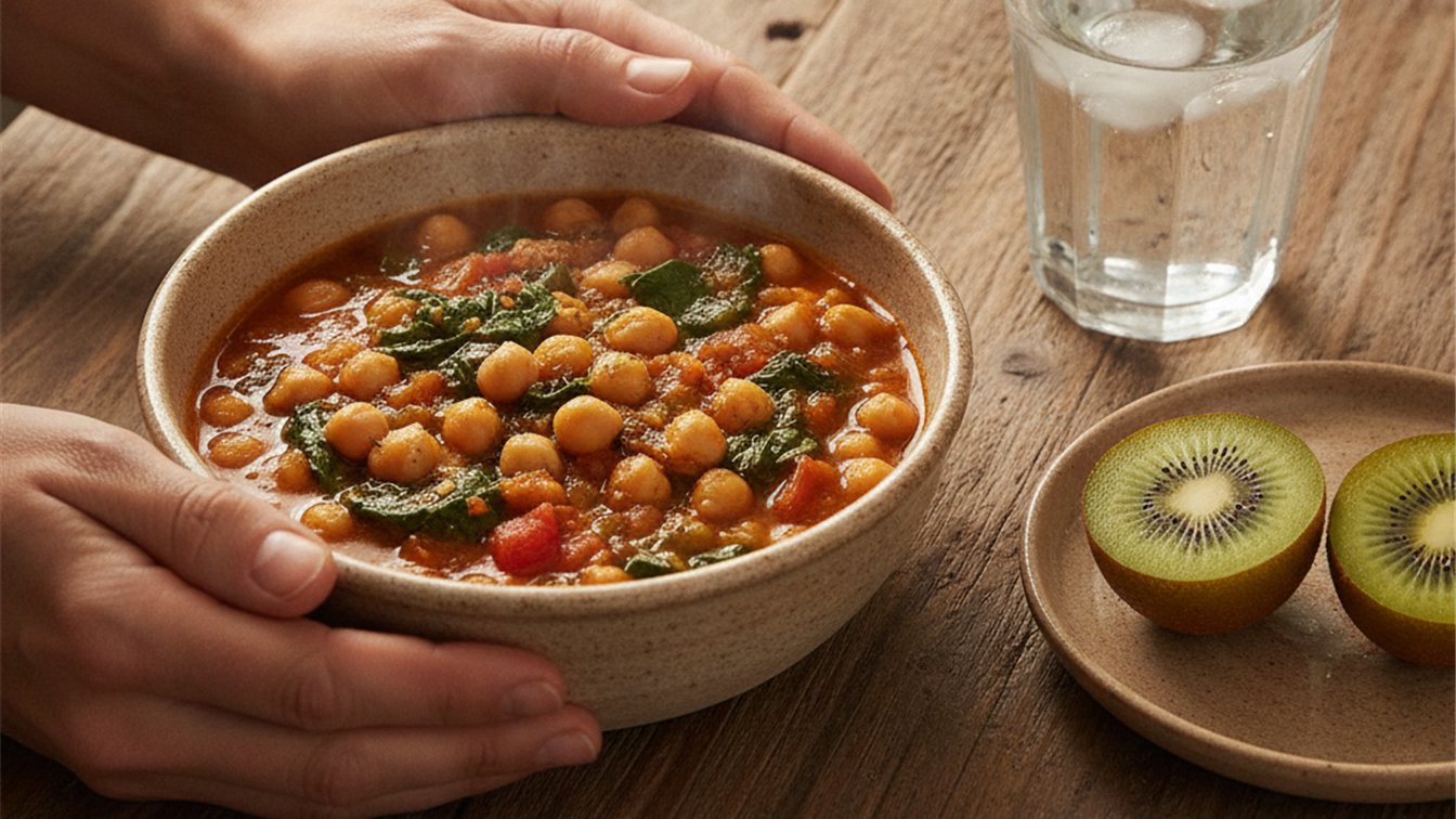 alimentos para el estrenimiento potaje de garbanzos y kiwi