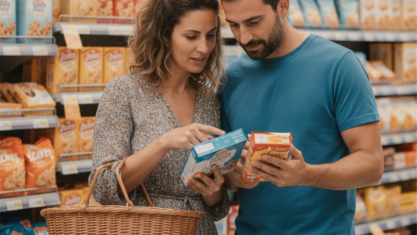 leer etiquetas nutricionales comparando dos productos envasados