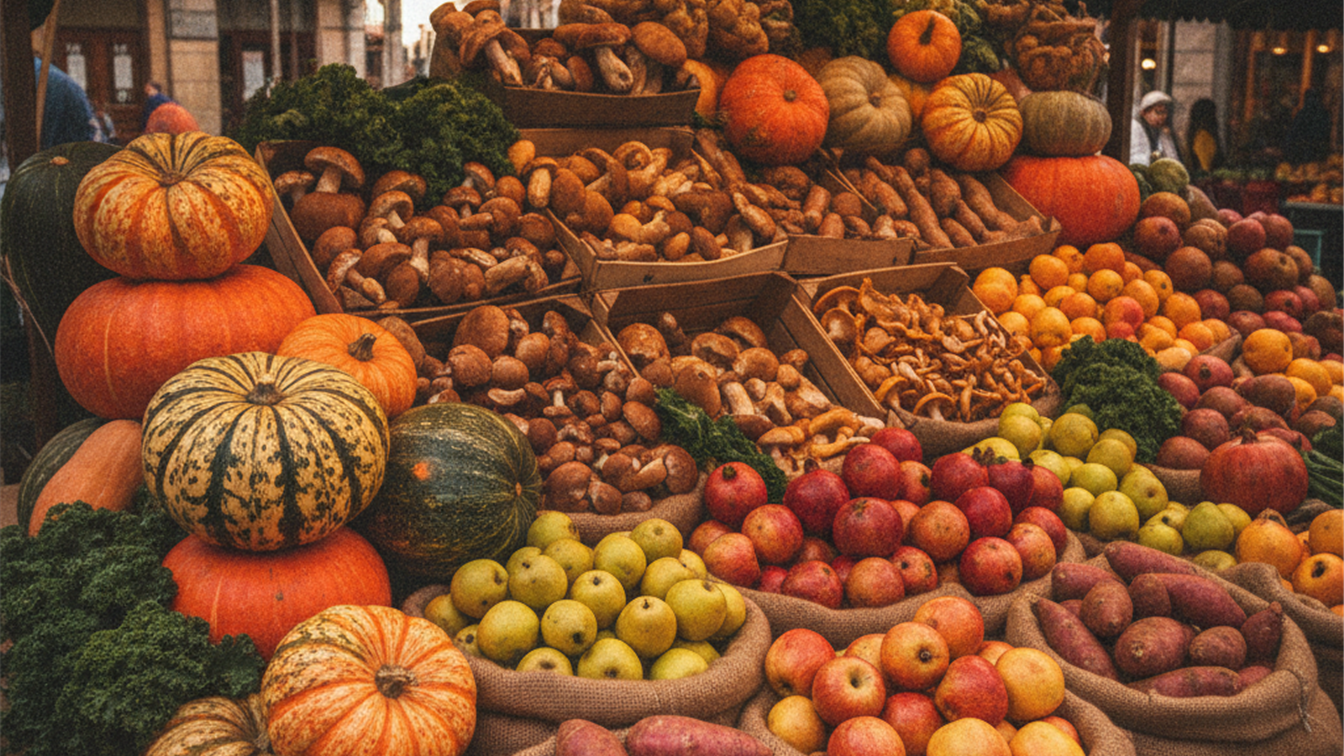 Verduras y frutas de temporada en mercado espanol