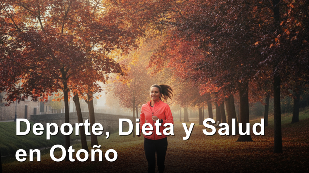 Mujer practicando ejercicio en parque espanol en otono - salud activa 2026