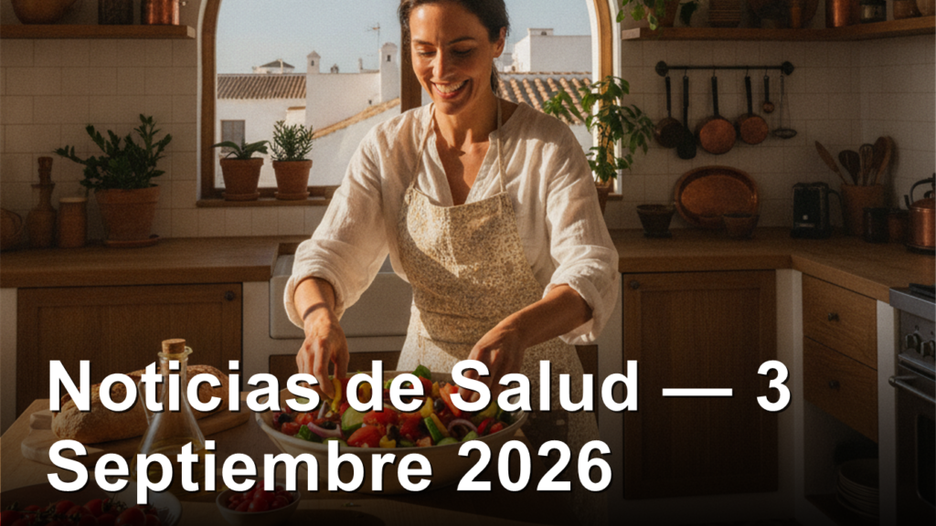 Mujer preparando ensalada mediterranea saludable en cocina espanola