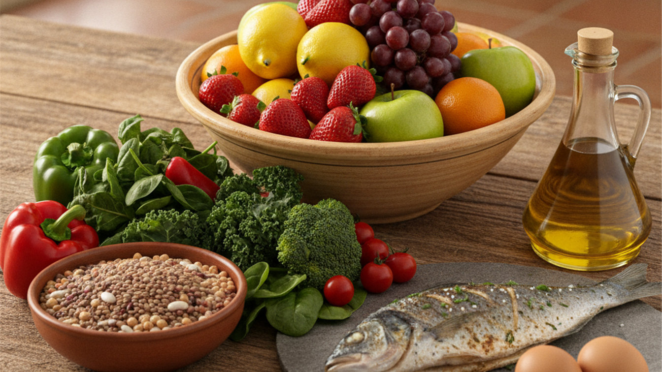 Piramide alimentaria mediterranea frutas verduras legumbres aceite oliva