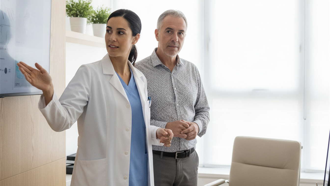 Medico y paciente en consulta de prevencion cardiovascular en Espana