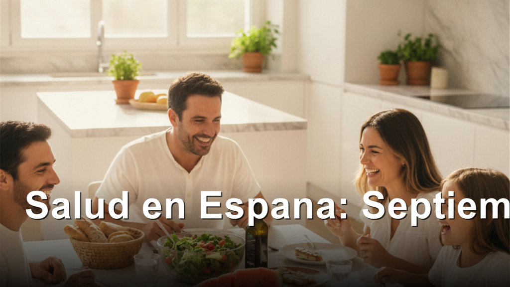 Familia espanola con alimentacion mediterranea saludable