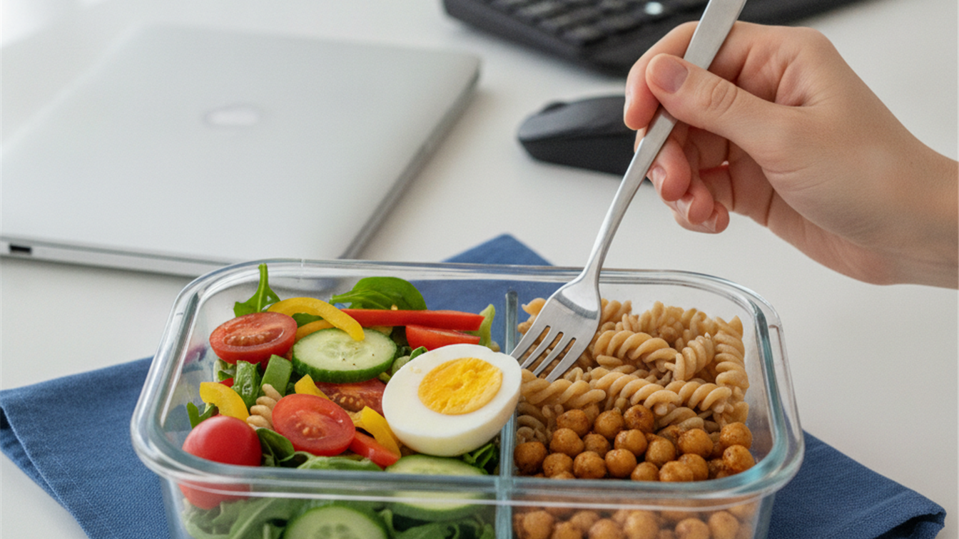 taper saludable para el trabajo con verduras pasta y garbanzos