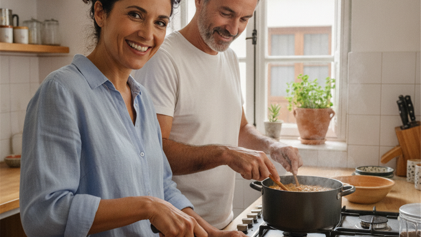 comidas para diabeticos pareja cocinando lentejas