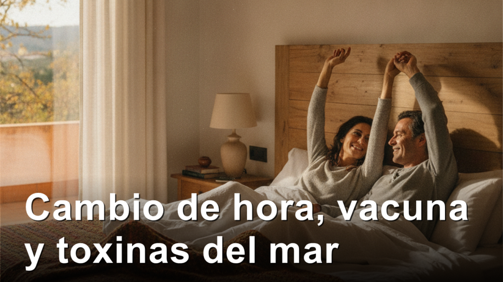 Pareja espanola despertando descansada una manana de otono