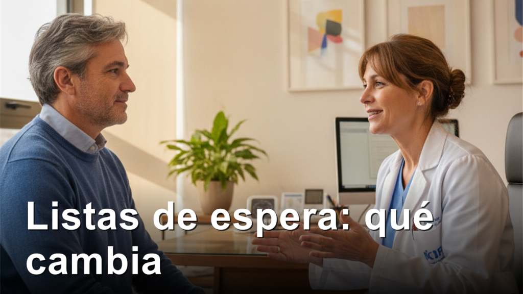 Doctora de familia conversando con un paciente en un centro de salud de Espana