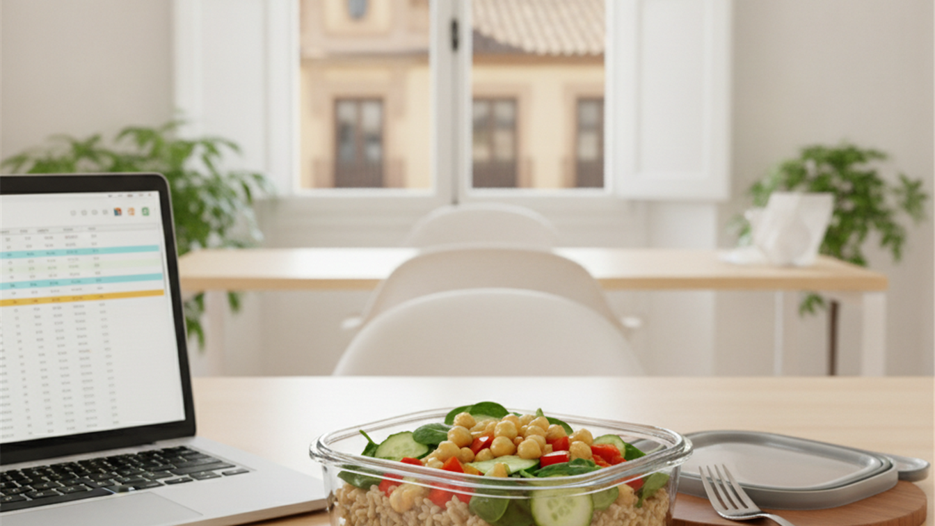 tupper saludable ensalada de garbanzos en la oficina